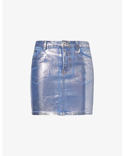 Amy Lynn Soho Metallic-finish Stretch-denim Mini Skirt - Blue