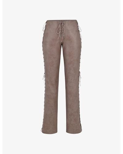 House Of Cb Drew Lace-up Faux-leather Pants - Gray