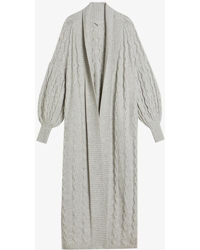 Ted Baker Sally Balloon-sleeve Cable-knit Woven Cardigan - Grey