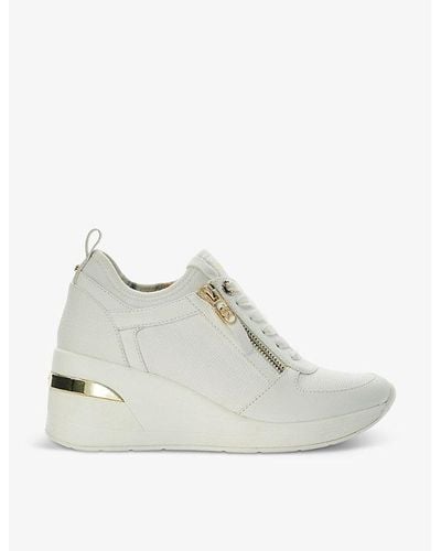 Dune Eilin Zip-embellished Faux-leather Wedge Trainers - White