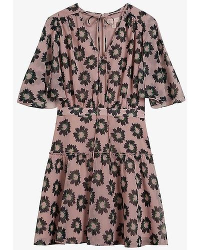 Ted Baker Lucieey Floral-print Tiered Fit-and-flare Woven Mini Dress - Pink