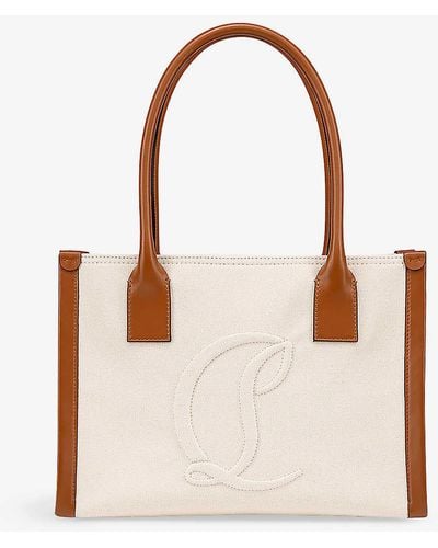 Christian Louboutin By My Side Small Cotton-canvas And Leather Tote Bag - Natural