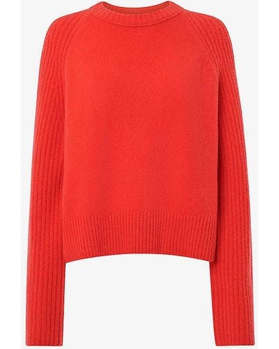 Whistles Anna Ribbed-sleeve Stretch-knit Jumper - Red