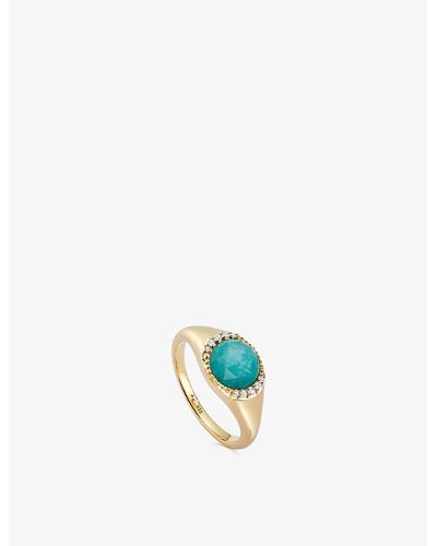 Astley Clarke Luna 18ct Yellow Gold-plated Vermeil Sterling-silver And Amazonite Signet Ring - White