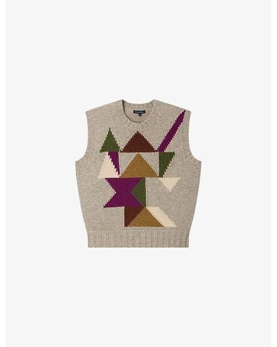 Soeur Co Beige Arty Graphic-motif Sleeveless Wool Sweater - Multicolor