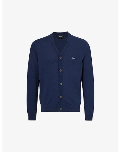 A.P.C. Dark Vy Brand-embroidered V-neck Cotton-knit Cardigan Xx - Blue