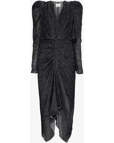 Isabel Marant Maray Ruched Silk-blend Midi Dress - Black