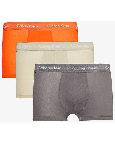 Calvin Klein Branded-waistband Mid-rise Pack Of Three Stretch-cotton Trunks - Grey