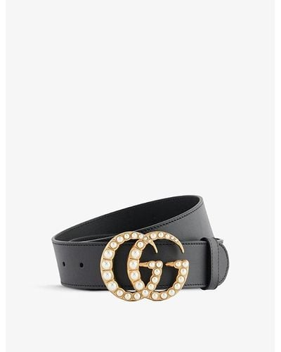 Gucci Double G Faux Pearl-embellished Leather Belt - Multicolor