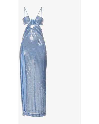 Nensi Dojaka V-neck Sequin-embellished Stretch-woven Maxi Dress - Blue
