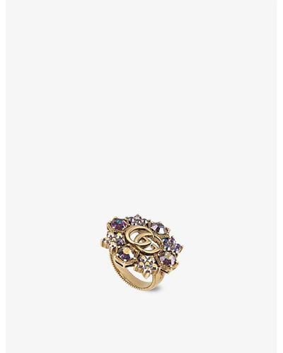 Gucci Fashion Show gg Marmont Brass And Crystal-embellished Ring - Multicolor