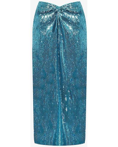Ro&zo Twist-front Sequin-embellished Stretch-woven Midi Skirt - Blue