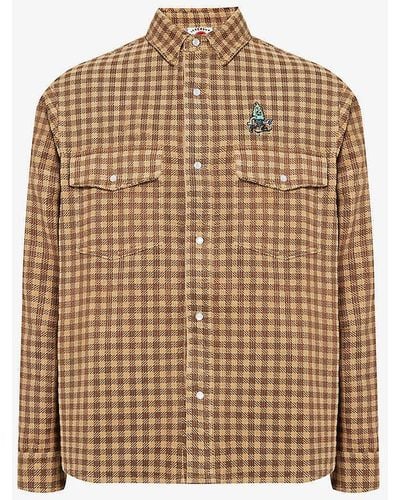 ICECREAM Logo-embroidered Checked Cotton Overshirt - Natural