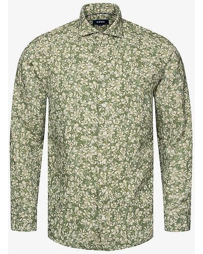 Eton Floral-pattern Regular-fit Linen Shirt - Green