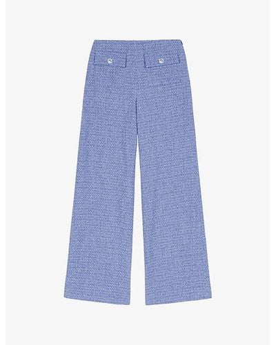 Maje Mid-rise Wide-leg Tweed Stretch Cotton-blend Pants - Blue