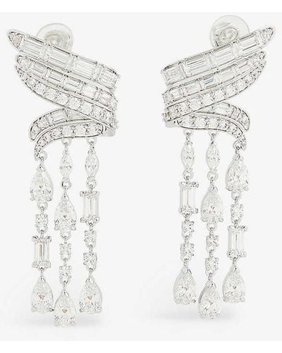Swarovski Twisted-chandelier Rhodium-plated And Zirconia Earrings - White