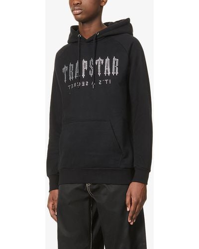 Trapstar Decoded Crystal Oversized Cotton-blend Jersey Hoody - Black
