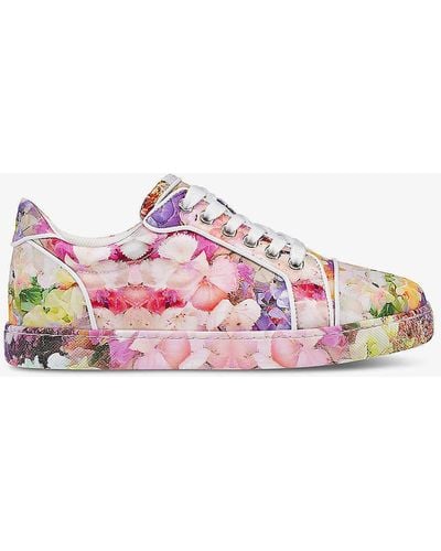 Christian Louboutin Vieira Floral-print Crepe-satin Low-top Trainers - Pink