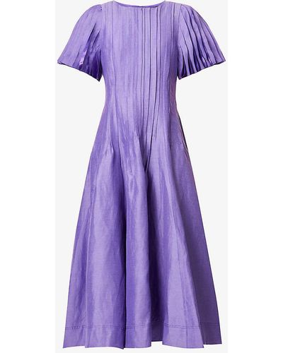 Aje. Nova Pleated Flared-hem Linen-blend Maxi Dress - Purple