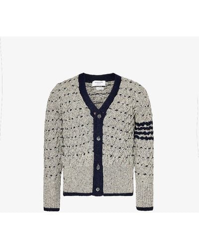 Thom Browne V-neck Wool-blend Knitted Cardigan - Grey