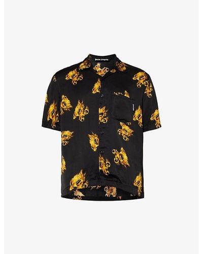 Palm Angels Burning Brand-print Relaxed-fit Satin Shirt - Black