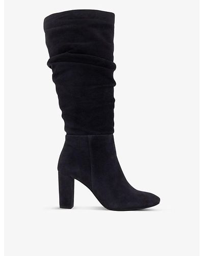 Dune Stigma Rouched Suede Knee-high Boots - Black