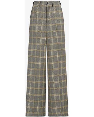Marni Checked Relaxed-fit Wide-leg High-rise Wool-blend Trousers - Grey
