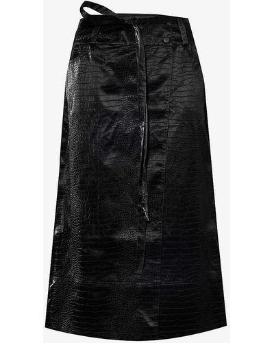 House Of Sunny Low Rider Croc-embossed Faux-leather Midi Skirt - Black
