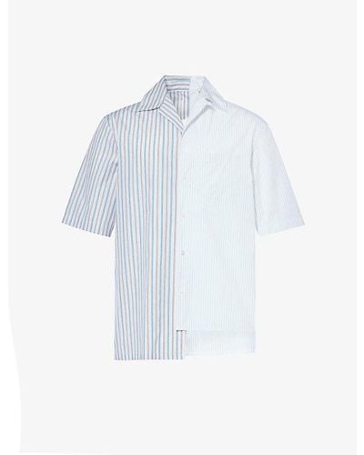 Lanvin Asymmetric-hem Striped Regular-fit Cotton Shirt - Blue