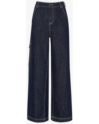 Whistles Vy Patch-pocket Wide-leg Mid-rise Denim Trousers - Blue