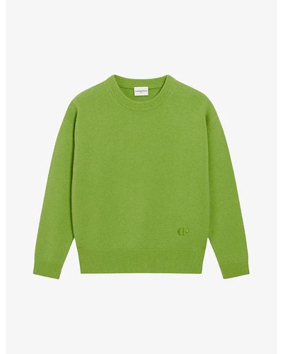 Claudie Pierlot Madi Logo-embroidered Round-neck Cashmere Sweater - Green