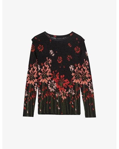Ted Baker Feonlaa Floral-print Slim-fit Woven T-shirt - Red