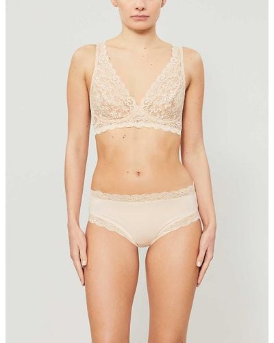 Hanro Moments Soft-cup Stretch-lace Triangle Bra - Natural