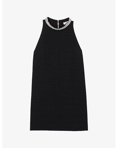 Sandro Dorinna Crystal-embellished Tweed Mini Dress - Black