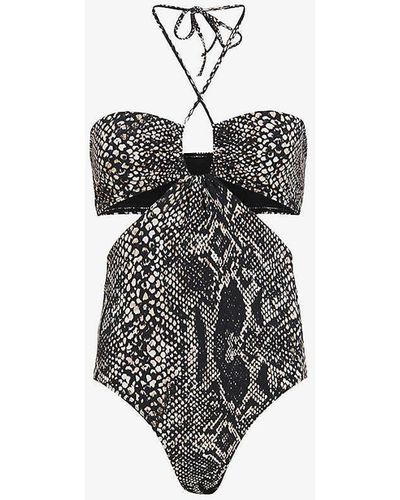 AllSaints Cody Graphic-print Cut-out Stretch-woven Swimsuit X - White