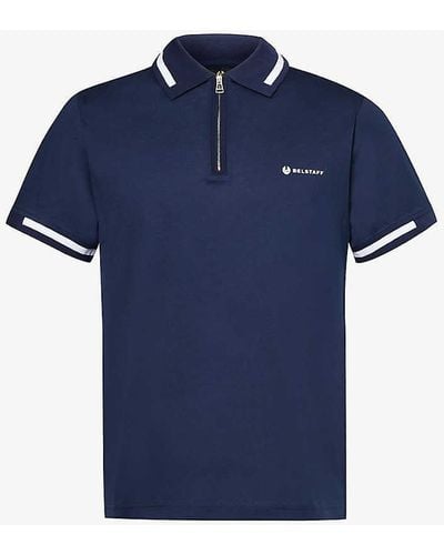 Belstaff Branded-print Short-sleeved Cotton-jersey Polo Shirt X - Blue