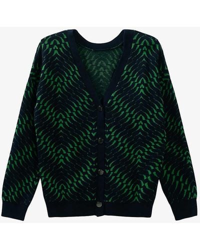 IKKS Striped-pattern Relaxed-fit Stretch-woven Cardigan - Green