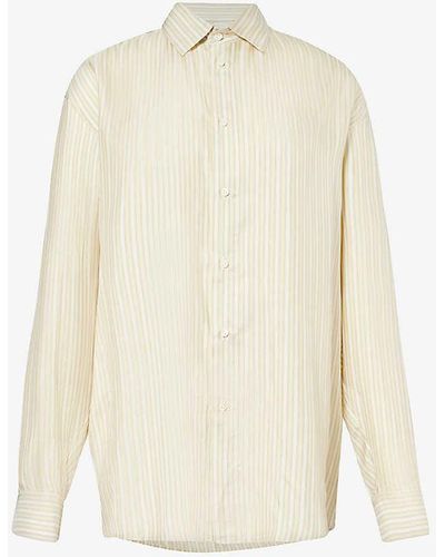 LeKasha Striped Relaxed-fit Silk Shirt - White