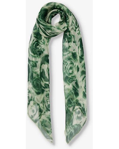 Burberry Rose-pattern Semi-sheer Silk Scarf - Green