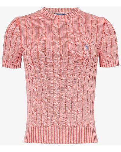 Polo Ralph Lauren Logo-embroidered Cable-knit Cotton Top X - Pink