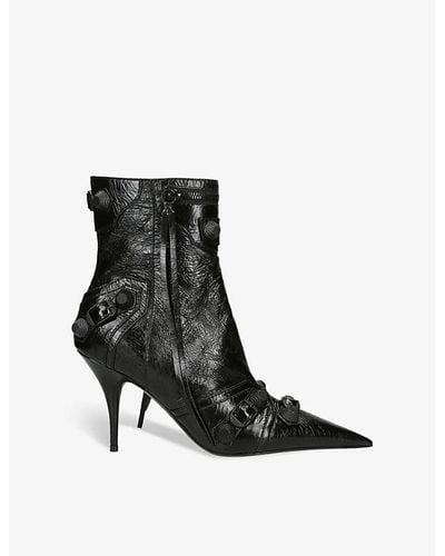 Balenciaga Cagole 90 Stud-embellished Leather Heeled Ankle Boots - Black