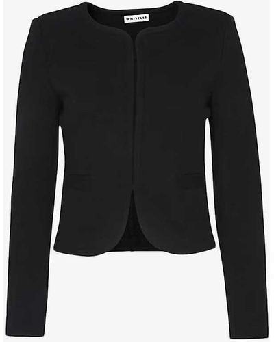 Whistles Collarless Long-sleeved Cotton-jersey Jacket - Black