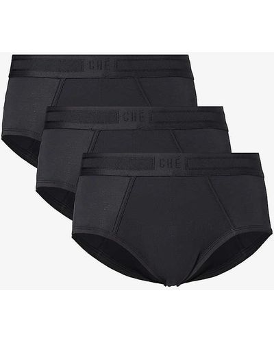 CHE Elasticated-waistband Pack Of Three Stretch-woven Briefs - Black