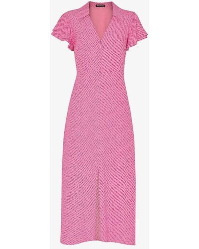 Whistles Nina Flecked-print Woven Midi Dress - Pink