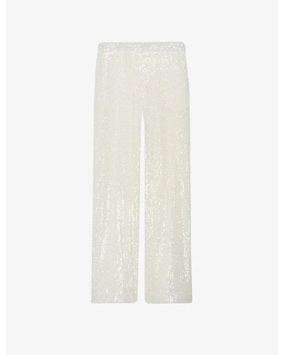 Claudie Pierlot Sequin-embellished Wide-leg Mid-rise Stretch-woven Pants - White