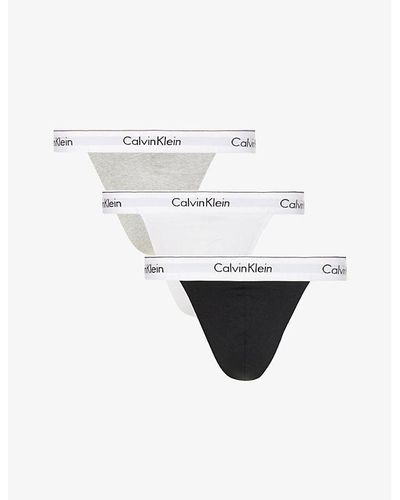 Calvin Klein Branded-waistband Mid-rise Pack Of Three Stretch-cotton Thong - White