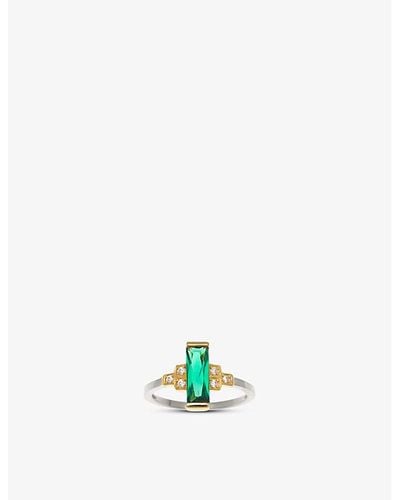 V By Laura Vann Audrey Rhodium And 18ct Yellow -plated Recycled Sterling-silver And Cubic Zirconia Ring - White