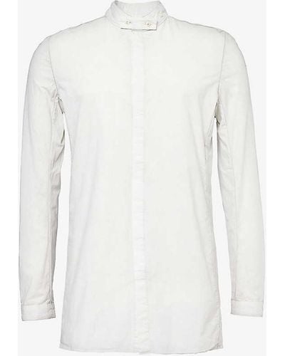 Boris Bidjan Saberi Band-collar Long-sleeved Stretch-cotton And Linen Shirt - White