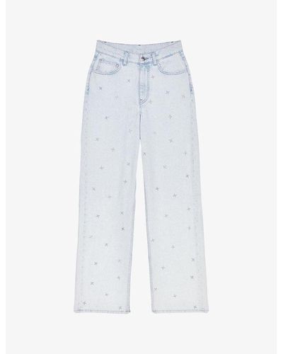 Maje Star-rhinestone Wide-leg Mid-rise Jeans - White