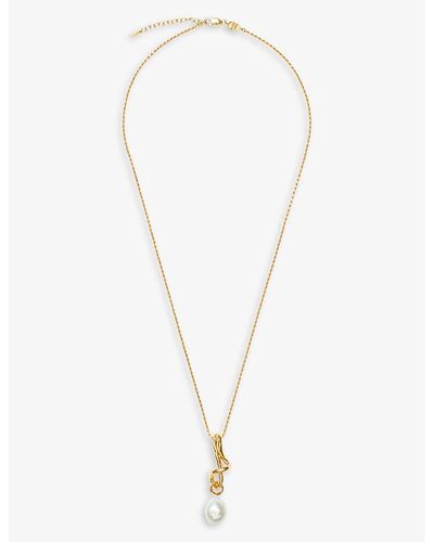 Missoma Molten Knot 18ct Recycled Yellow -plated And Pearl Brass Pendant Necklace - White